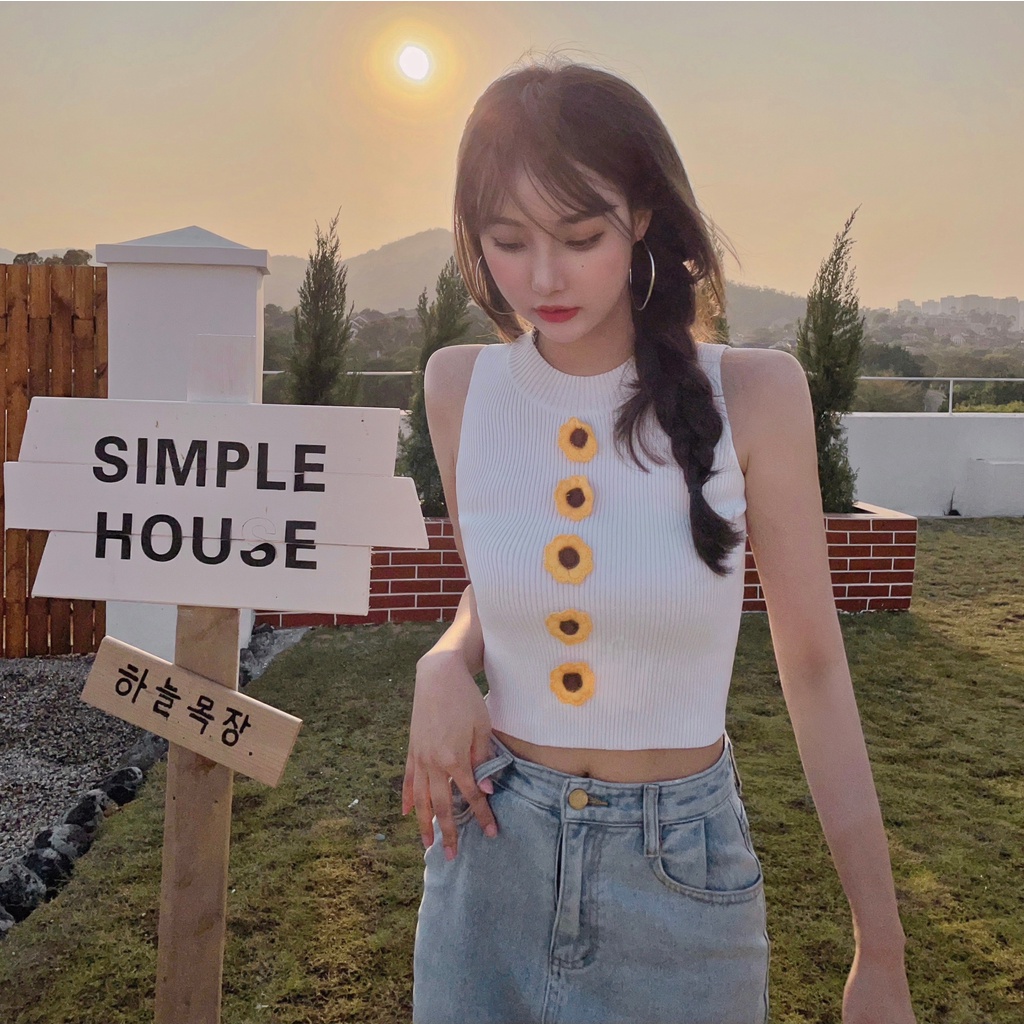 【ZHELIHANGFEI】 / Áo Hai Dây Dệt Kim Họa Tiết Hoa Ba Chiều Gợi Cảm