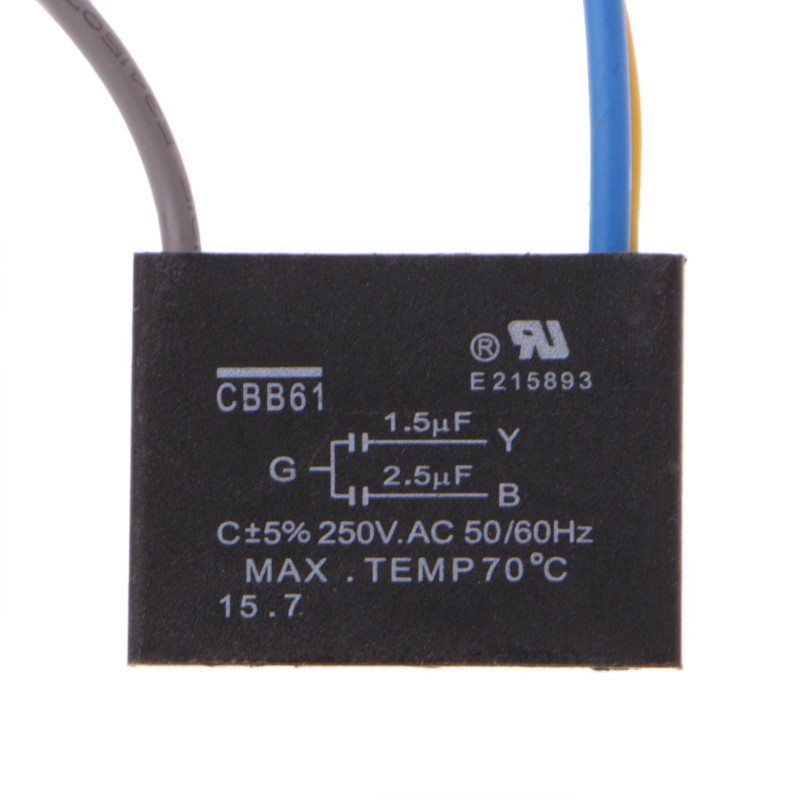 Tụ điện màu đen Cbb61 1.5uf + 2.5uf 3 Dây Ac 250v 50 / 60hz tiện dụng cho quạt trần