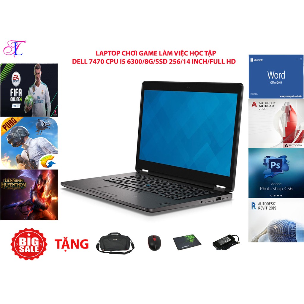 Laptop dell 7470 chip i5 6300u/8g/ssd 256/full HD