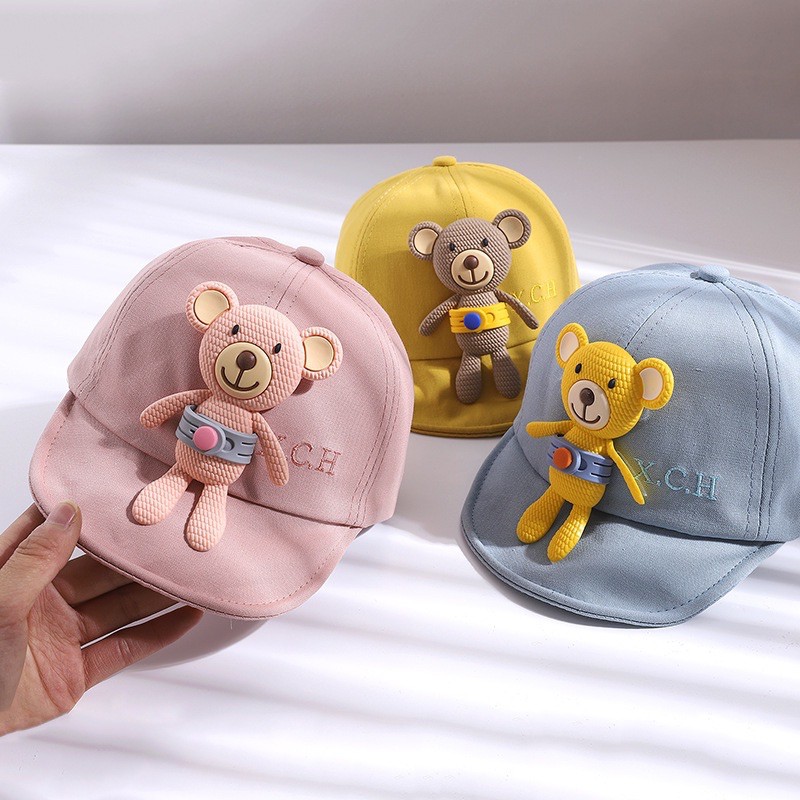 Mũ đính gấu cute dành cho bé trai bé gái 3-15m mã D04