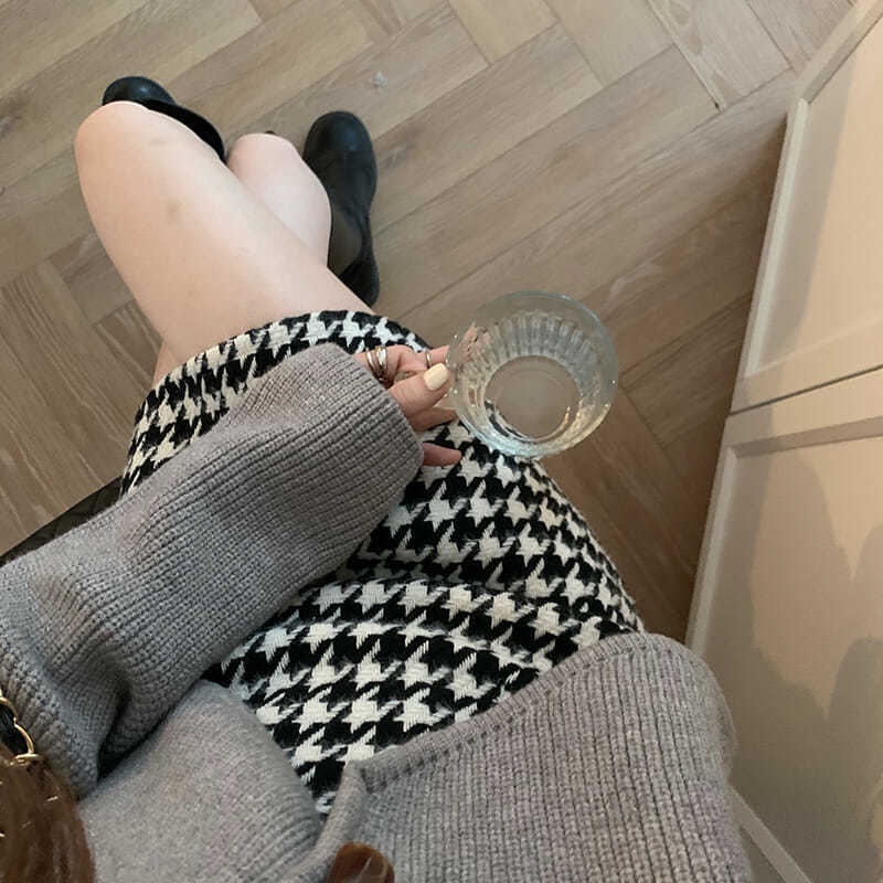 Chân váy COZOKC dáng chữ A lưng cao họa tiết cổ điển thời trang dành cho nữ