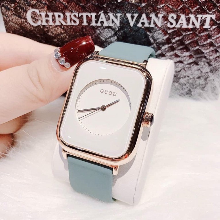 Đồng hồ nữ đẹp GUOU cao cấp  đeo tay thời trang mặt vuông dây cao su chống nước DH 07 | BigBuy360 - bigbuy360.vn