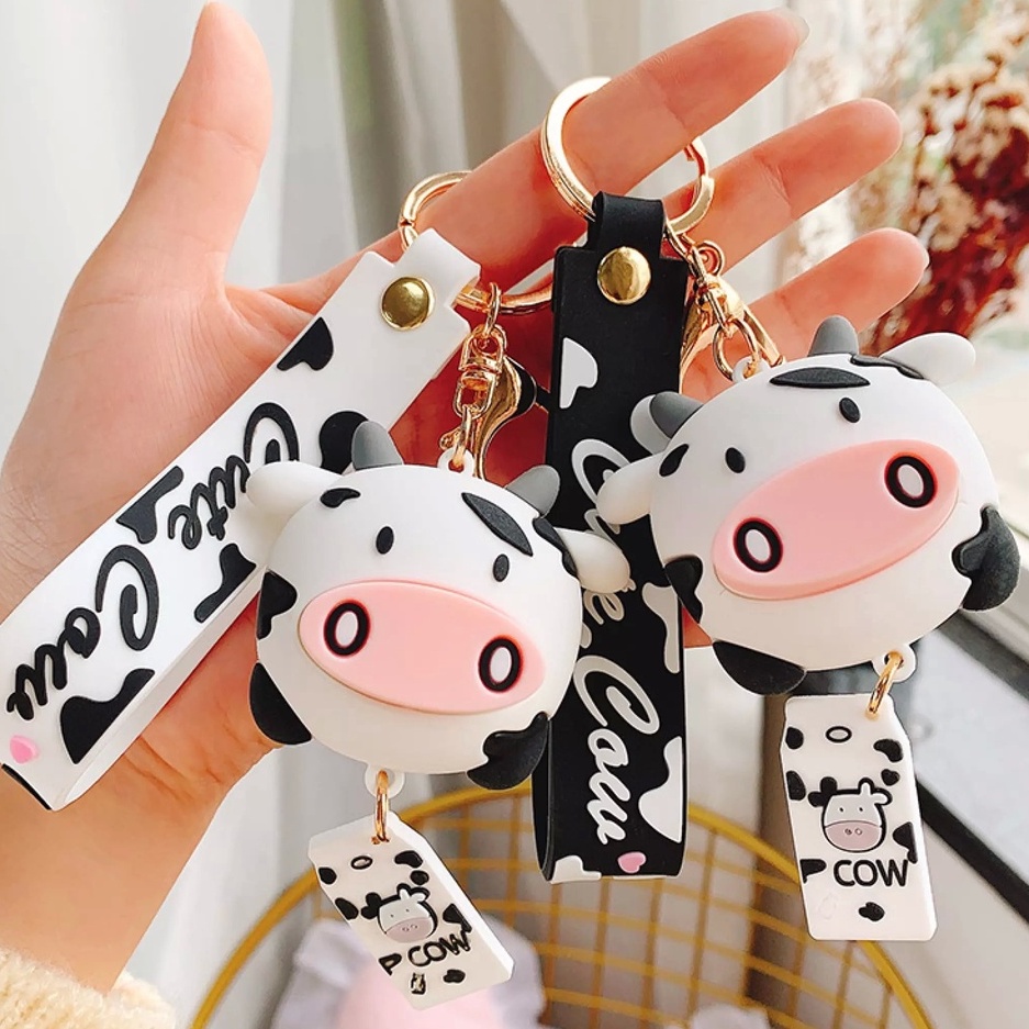 Móc khóa dễ thương Con bò Sữa Cute Cow Hot Trend treo xe treo cặp đi học siêu cute chuẩn giống hình 100%