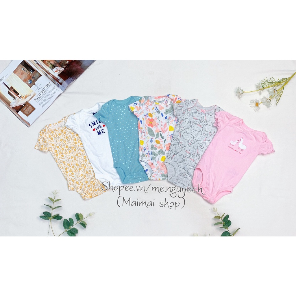 0-3M chọn màu- Gái) Body chip TAY NGẮN xuất dư cổ tròn, cổ đáp chéo cho bé Gái sz 0-3M- Bộ liền thân cho bé