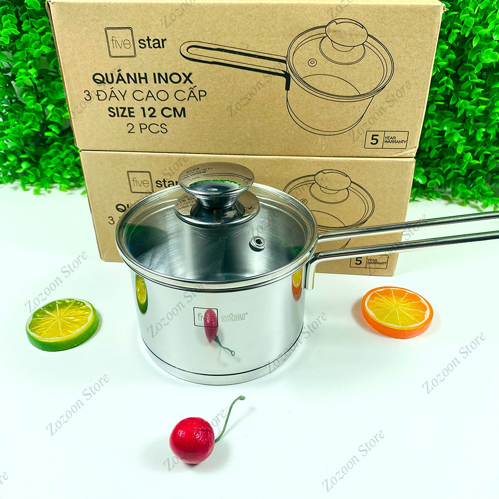 Quánh nấu bột inox, nồi nấu bột cho bé Five Star 3 đáy cao cấp size 12cm