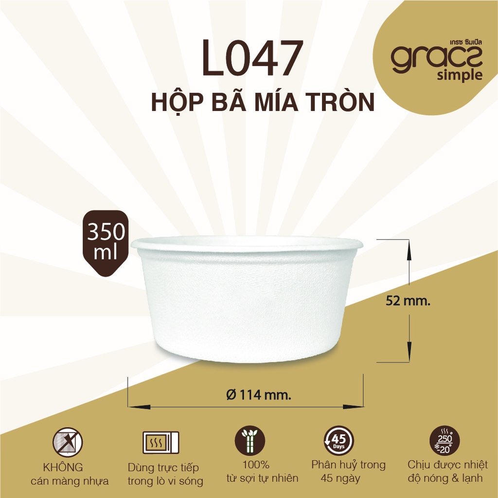 Hộp tròn có nắp bã mía Gracz dung tích 350ml