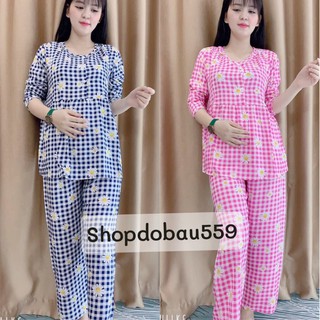 Bộ LANH bầu và sau sinh mặc mùa hè có khóa kéo cho con bú free size từ từ 55 đến 70kg