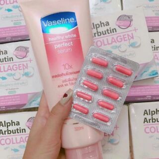 ComBo Bộ đôi thần thánh👌🏻👌🏻 VASALINE THÁI VÀ VIÊN COLLAGEN ARBUTIN .
