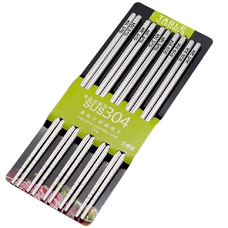 [ Bộ 5 đôi ] Đũa Inox 304 cao cấp khắc laser chống trượt ( bao bì xanh )