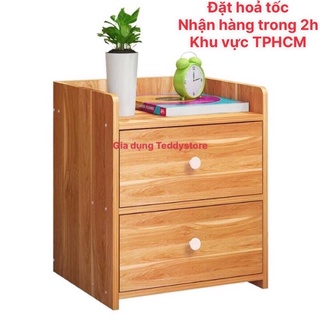 Tủ,kệ đầu giường vuông góc 2 ngăn kéo vân gỗ tiện lợi 40x26x32.5cm
