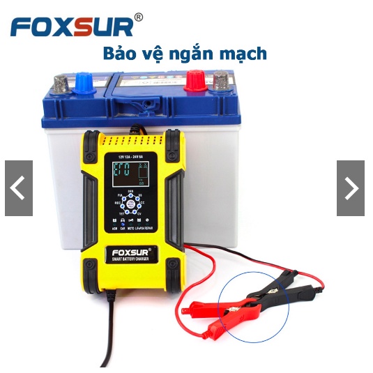 Sạc bình ắc quy 12V12A- 24V 6Ah - 200Ah FOXSUR 12A sạc pin sắt LiFePO4 tự ngắt khi đầy khử sunfat khôi phục ắc quy vang)