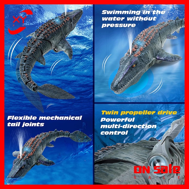 Đồ Chơi Tàu Ngầm Điều Khiển Từ Xa Khủng Long Mosasaurus Có Đèn Phun Nước Cho Trẻ Em