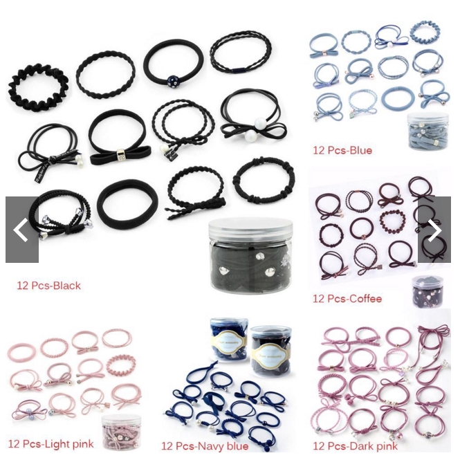 Bộ 12 dây cột tóc đính nơ co giãn cho nữ