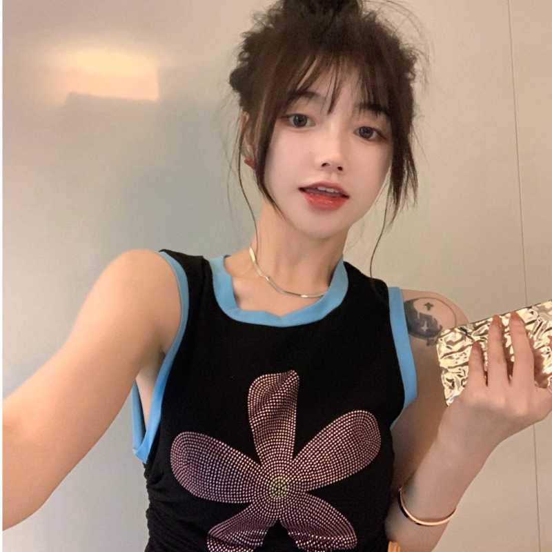 Áo Hai Dây Đính Hoa Phong Cách Harajuku Xinh Xắn Cho Nữ