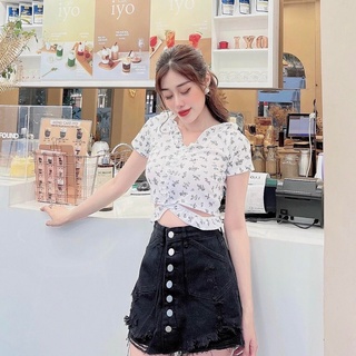 Áo Croptop Viền Bèo Cột Eo