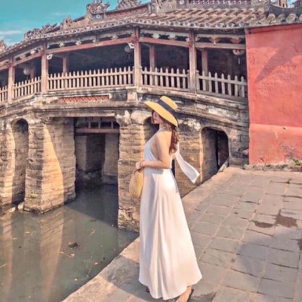VIP Váy maxi yếm lụa dây nơ đi biển 2 lớp 4 màu chuẩn đẹp