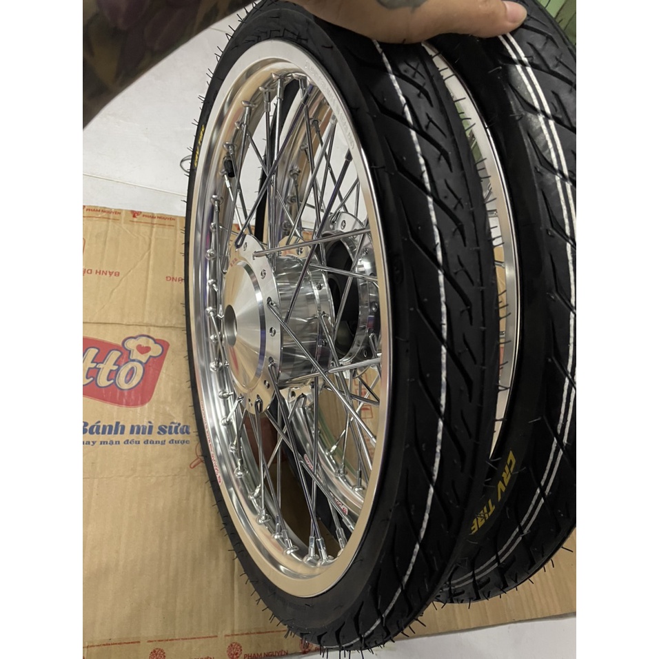 Bộ CDN dành cho wave và dream căm osaka đùm crom niềng nhôm bạc solute  kèm má crom full vỏ ruột 60/90 và 70/90