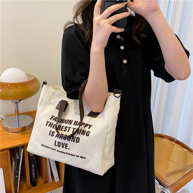 【Giao hàng nhanh】Túi Tote Đeo Vai Chất Liệu Canvas Sức Chứa Lớn Thời Trang Cho Nữ