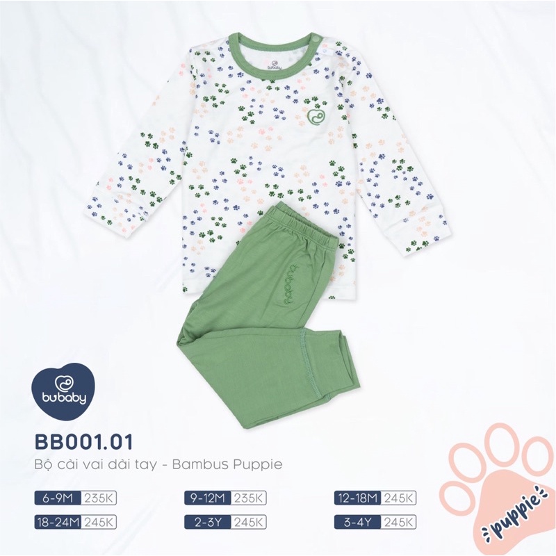 Bu bộ dài tay cúc vai  puppi size 6-9M đến 3-4Y