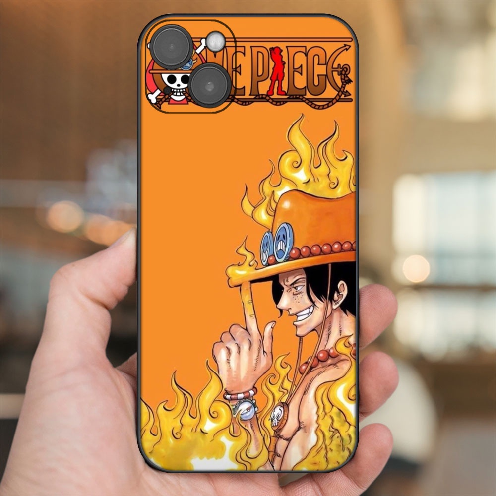 Ốp lưng iPhone 14 Plus dẻo đen cạnh vuông in hình Ace One Piece
