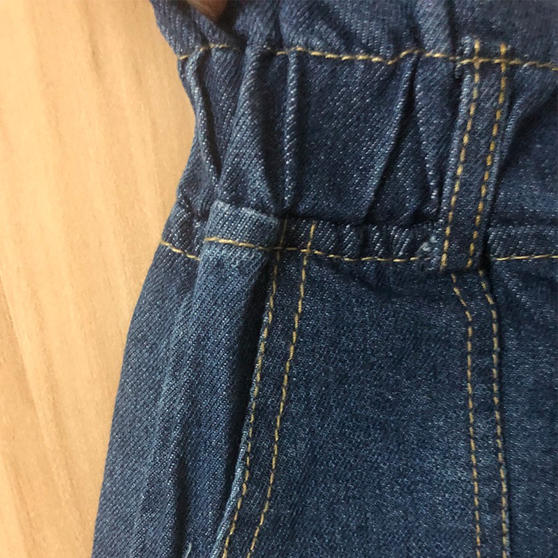 Quần Short Denim Ống Rộng Lưng Cao Thời Trang Năm Động Cho Bé Gái