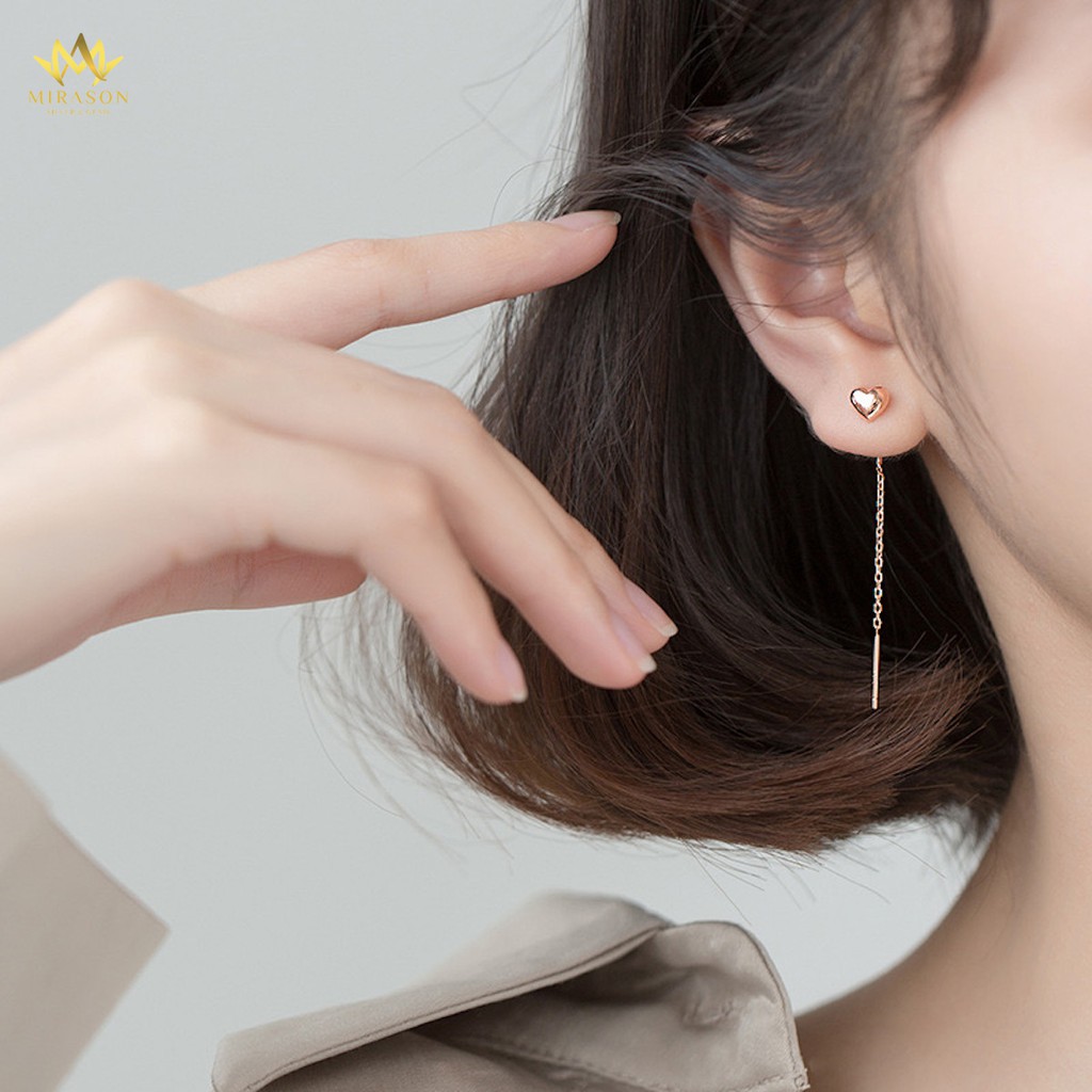 Khuyên Tai Bạc Nữ MIRASON Dáng Dài Trái Tim Bạc Sang Trọng MBT069