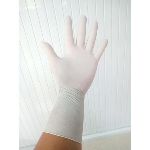 01 ki-lô-gam (tay dài ) găng tay ( loại tay dày và dài nhất) y tế Latex có bột và không bột loại dày 0.11 MM , dài 29 cm