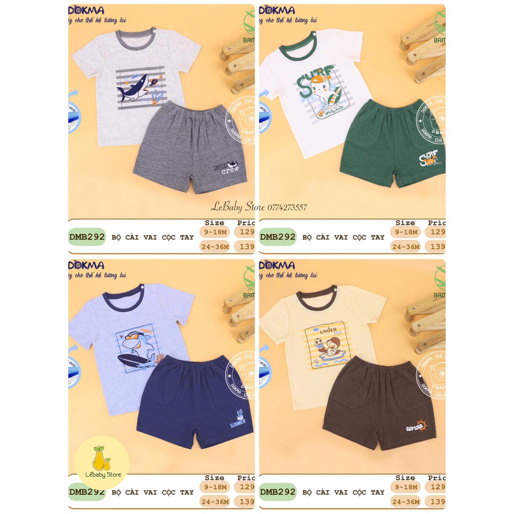 (6-36M) Bộ cộc tay cài vai vải sợi tre bamboo cho bé yêu - DOKMA