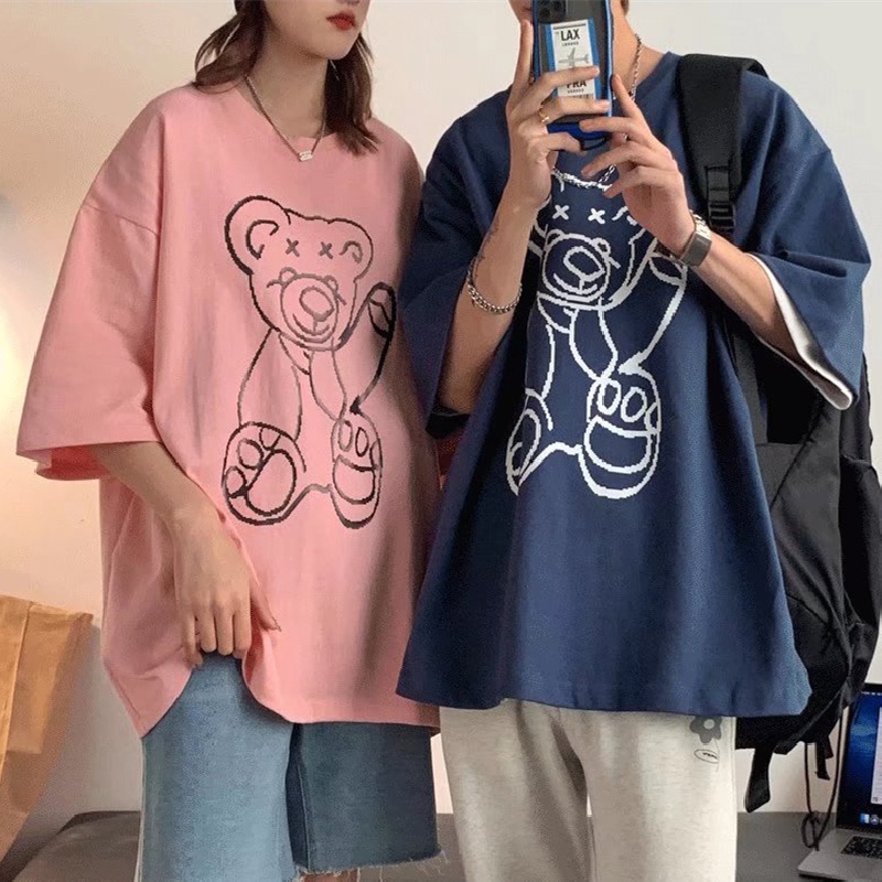 Áo Thun Tay Ngắn Dáng Rộng In Họa Tiết Hoạt Hình Phong Cách Hồng Kông Thời Trang Mùa Hè Cho Nam Và Nữ size M-5XL