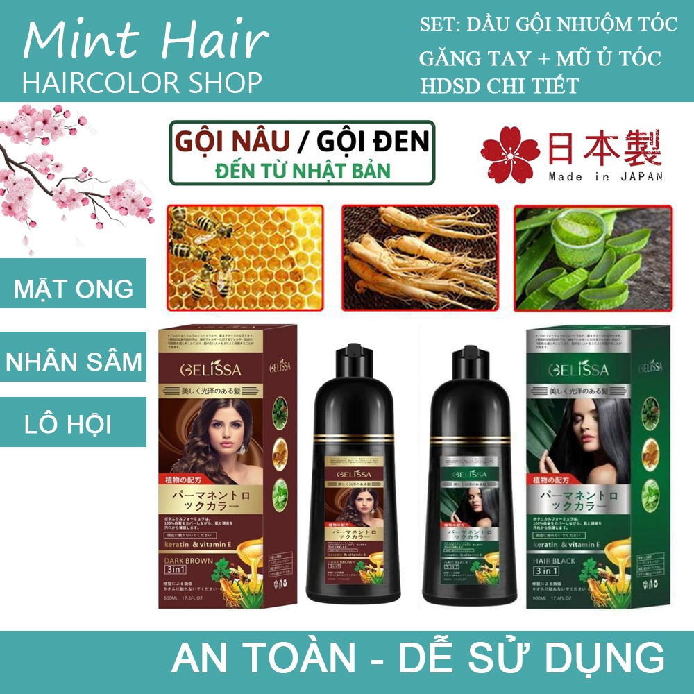 Dầu gội phủ bạc GELISSA 500ml nhật bản - Dầu gội nhuộm tóc đen, nhuộm tóc nâu - thảo dược tự nhiên an toàn