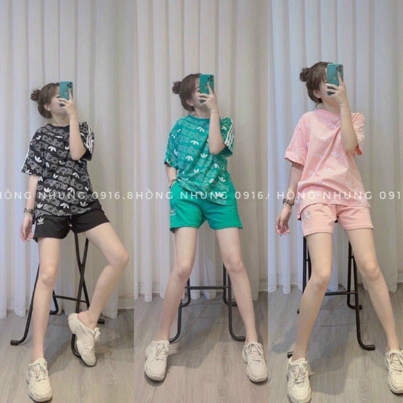 Sét đồ thể thao nữ ba màu siêu hót sét bộ đồ quần đùi áo phông oversize mặc nhà chơi thể thao