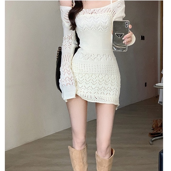 Đầm Dệt Kim Tay Dài Dáng Ôm Phong Cách Thời Trang Hàn Quốc Dành Cho Nữ