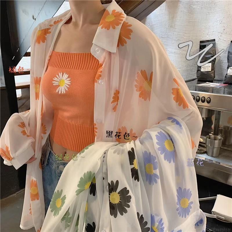 Áo Khoác Chống Nắng Tay Dài Hoạ Tiết Hoa Cúc Thời Trang Đi Biển