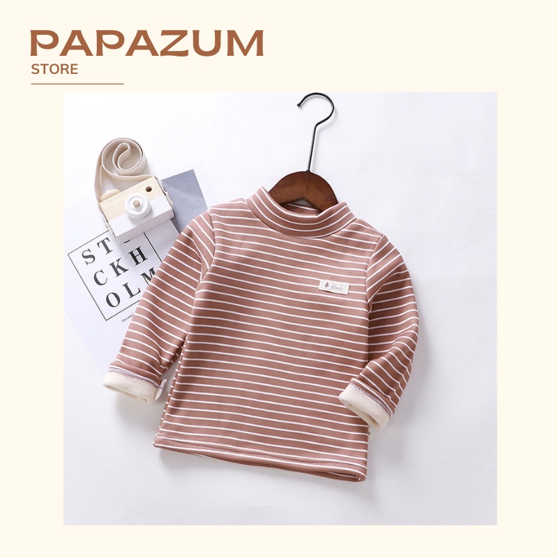 Áo nỉ len giữ nhiệt lót lông cho bé vải 3p phối kẻ không bai xù PAPAZUM T85222211