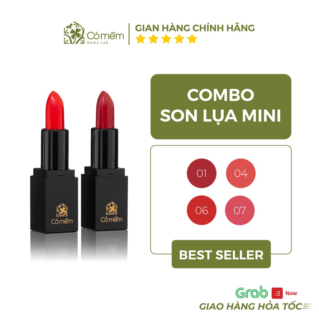 Set 2 Thỏi Son Không Chì Size Mini - Son Lụa Không Chì Cỏ Mềm