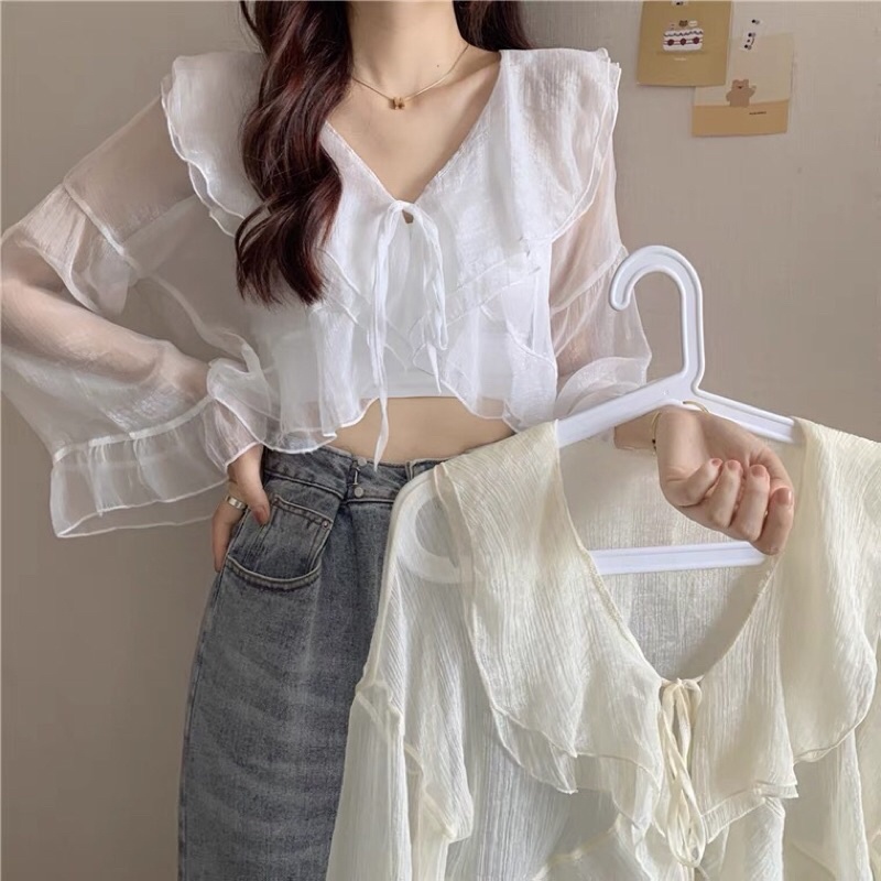 ÁO KHOÁC VOAN 🎀[Có Ảnh + Video Thật]🎀 ĐI BIỂN BÁNH BÈO CỘT DÂY CỰC XINH PHONG CÁCH VINTAGE DỄ THƯƠNG