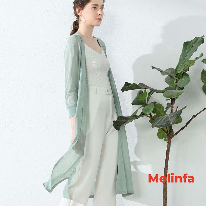 Áo len cardigan dáng dài nữ, áo khoác len mỏng nữ sẻ tà phong cách thanh lịch trẻ trung mã VAA0225
