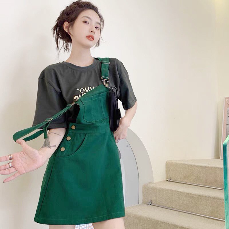 Váy yếm kaki nữ 2 dây xanh lá Cheapy ngắn freesize phom ôm dáng chữ A đi biển hottrend 2022 hàn quốc ulzzang C954