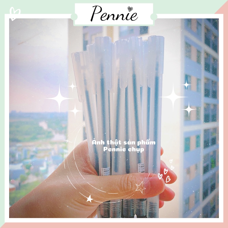 Bút bi nước Pennie mực gel 0.5mm đủ màu đen đỏ xanh ghi bài đồ dùng văn phòng mực đều nét chữ đẹp