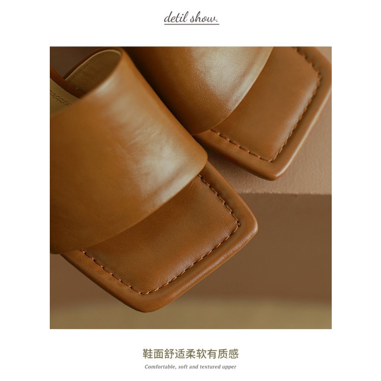Giày Sandal Một Nửa Đế Bằng Da Thật Cài Khóa Dây Xích Cổ Điển Thời Trang Pháp Mùa Hè Cho Nữ