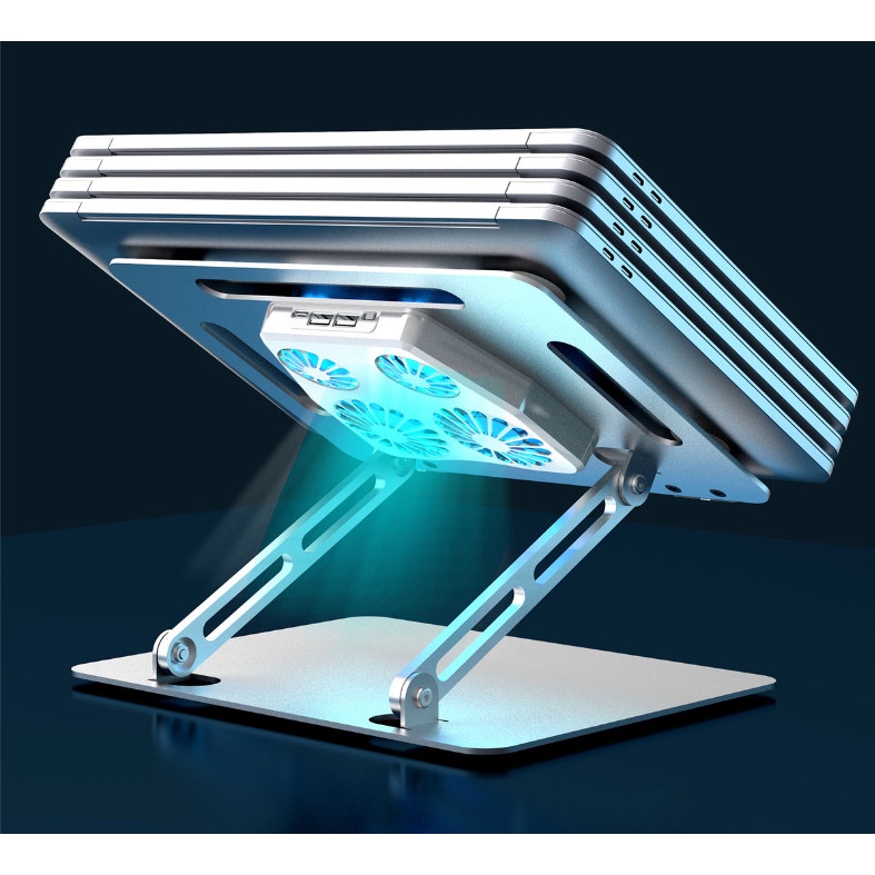 Giá Đỡ Laptop, Macbook, IPAD - Đế Tản Nhiệt Kê Laptop 4 Quạt Led RGB Gấp Gọn Chỉnh Độ Cao, Đế Kê Laptop Nhôm BJ01