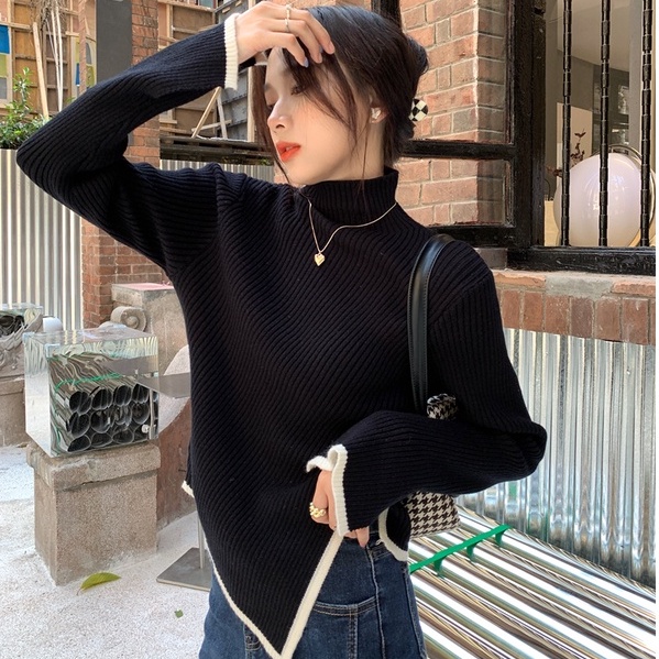 Áo sweater ZHELIHANGFEI vải dệt kim cổ lọ thiết kế độc đáo phong cách phương Tây