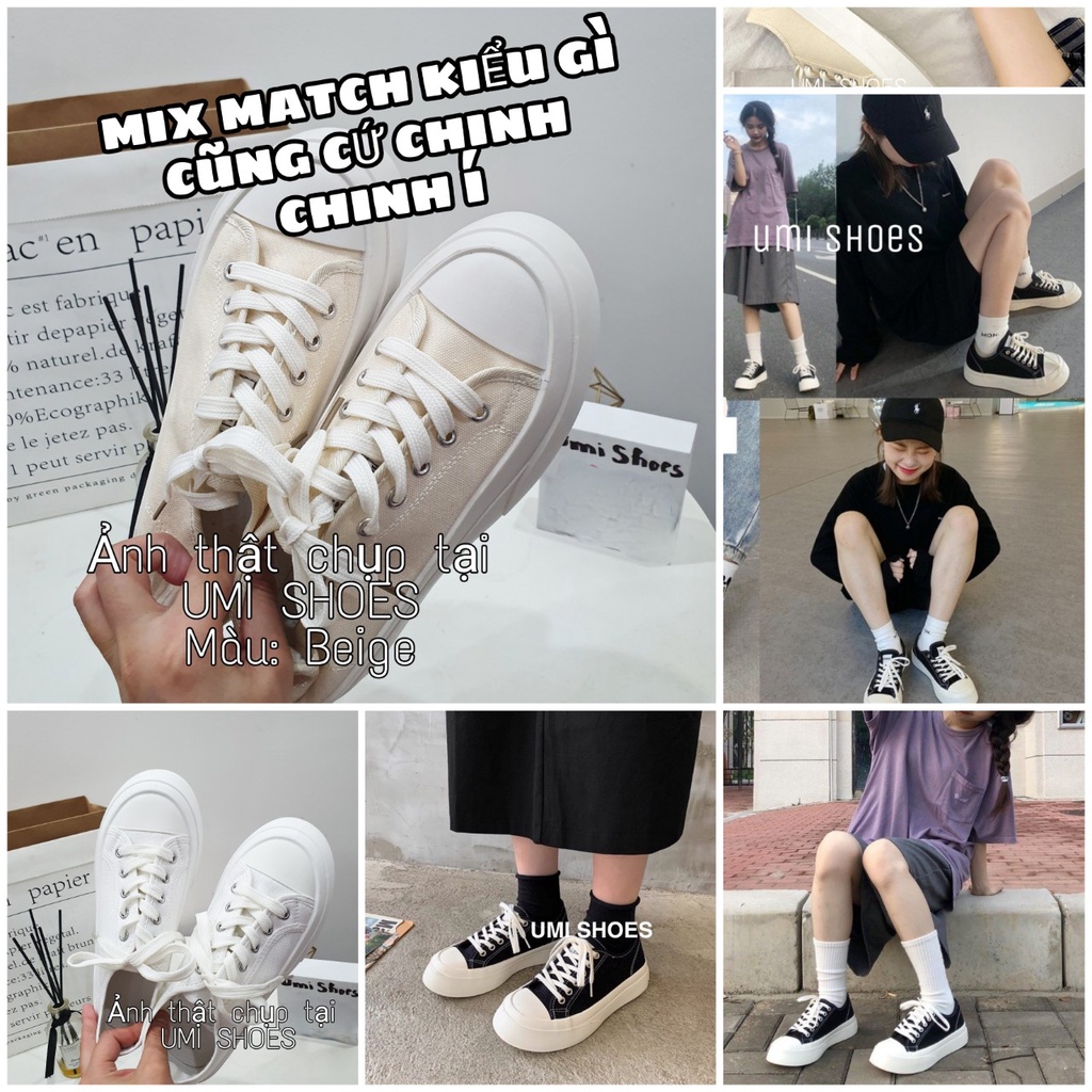 [LOẠI 1-SẴN] Giày thể thao nữ vải canvas đế bằng bánh mì cao 4cm hot mới ulzzang Basic màu đen/trắng/kem đẹp bata basic