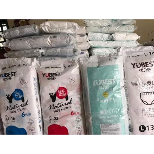 Bỉm dán yubest natural size s132 miếng/m108 miếng/l96 miêng/Xl84 miếng