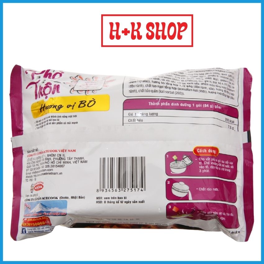 Phở Trộn Đệ Nhất Hương vị Thập Cẩm Cay, Hương vị Bò thùng 18 gói x84g MPTĐN01