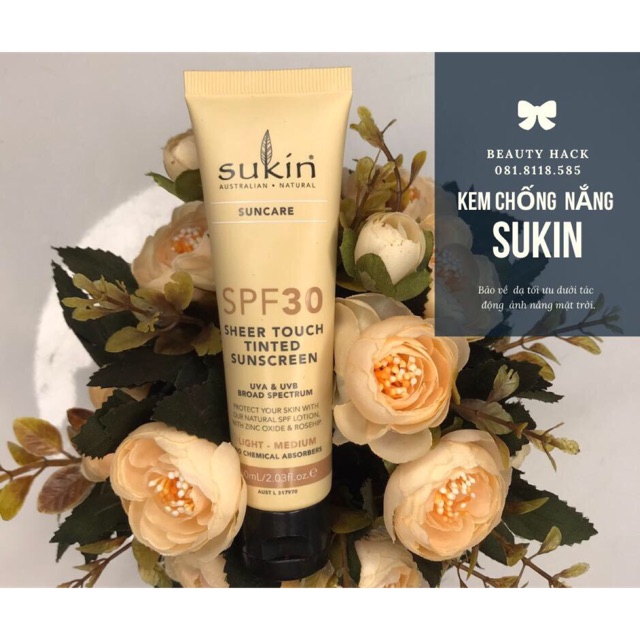Kem chống nắng trắng da Sukin SPF 30 Tinted Light/Medium Sunscreen Lotion