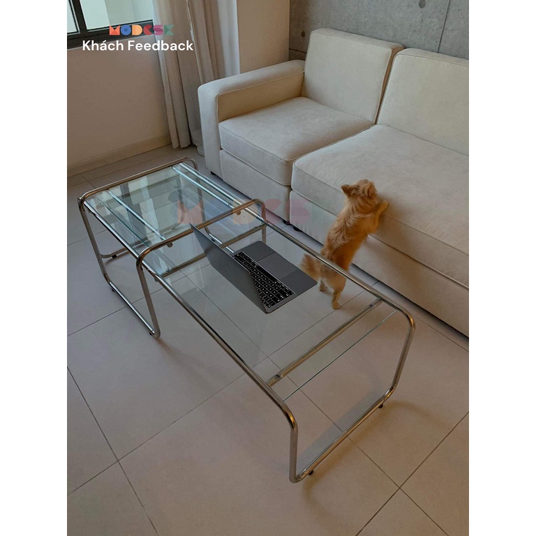 Bàn sofa - trà MODESK SS Sofa Long Table Glass Light (bộ 2 cái) inox 304 - kính cường lực  [phòng khách - quán cafe]