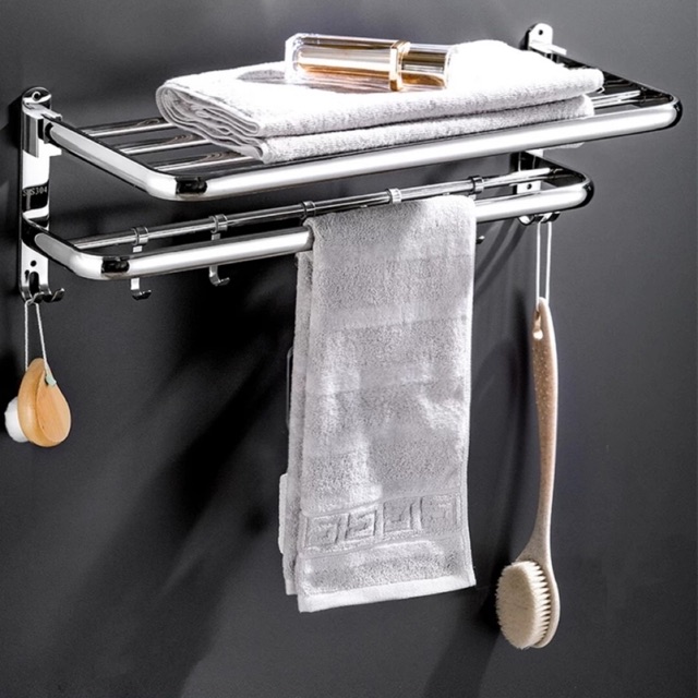 Giá treo khăn nhà tắm inox 304 [LOẠI 1] DÀY ĐẸP, ĐỀ ĐÚC có thể gấp lên xuống 82002