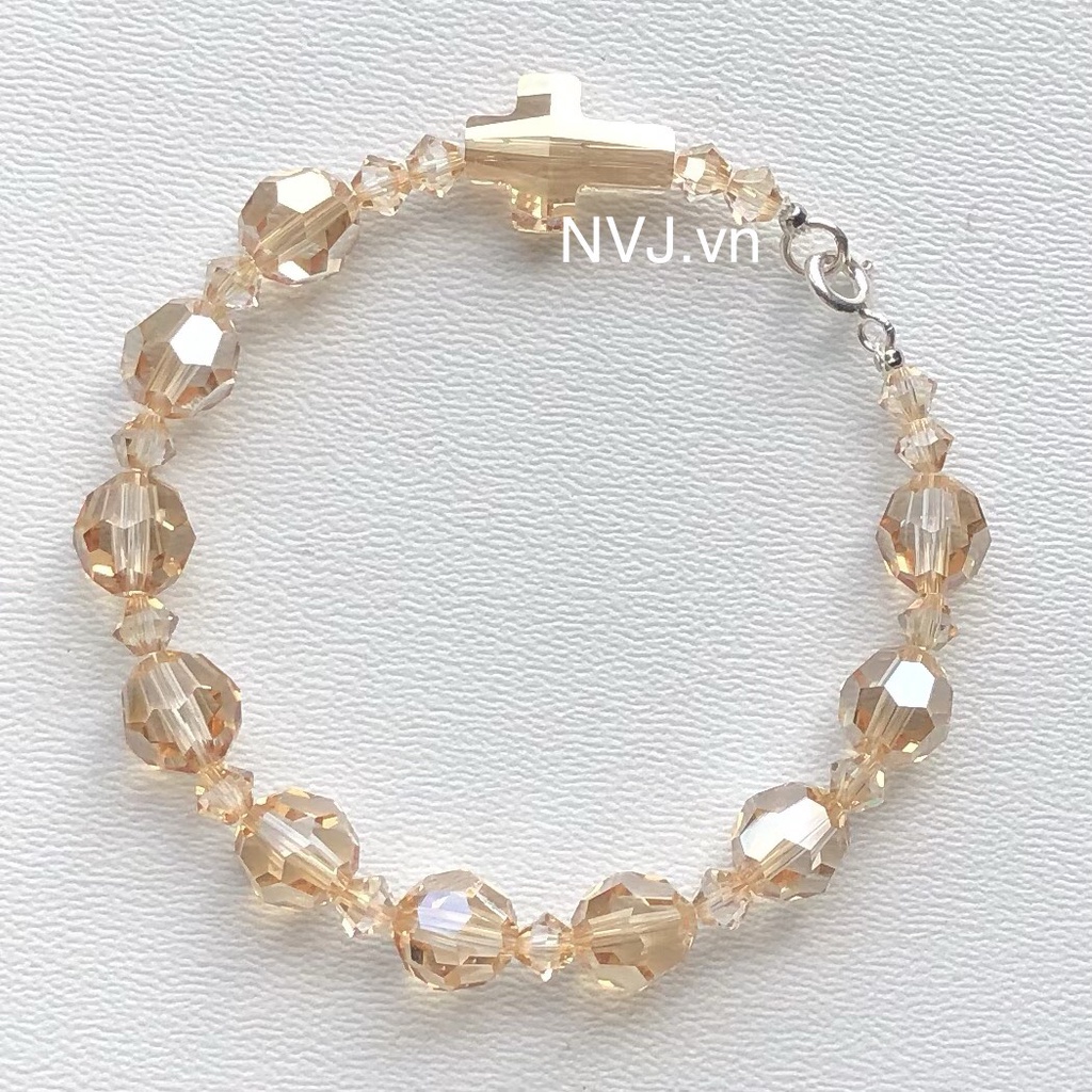 Vòng tay mân côi pha lê Swarovski, 4 màu tùy chọn, hạt tròn, nón, thánh giá - Trang sức NVJ