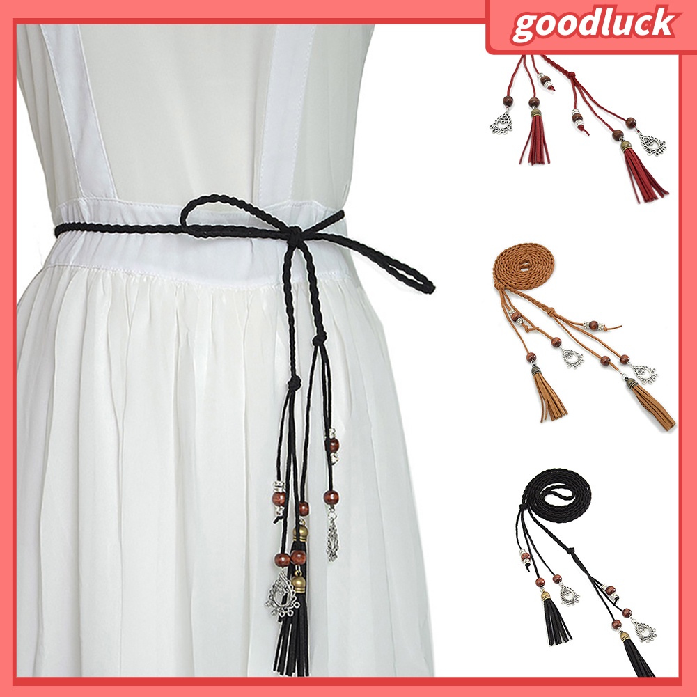 Thắt lưng dây bện đính hạt phối tua rua tinh tế